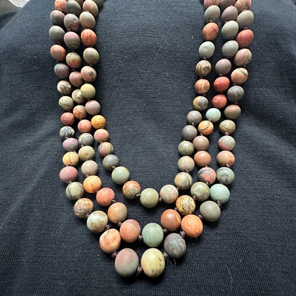 NWOT 60" 8mm Picasso Jasper Necklace, Earthy Natural Stone Brown/Blue/Red/Cream - Picture 8 of 9